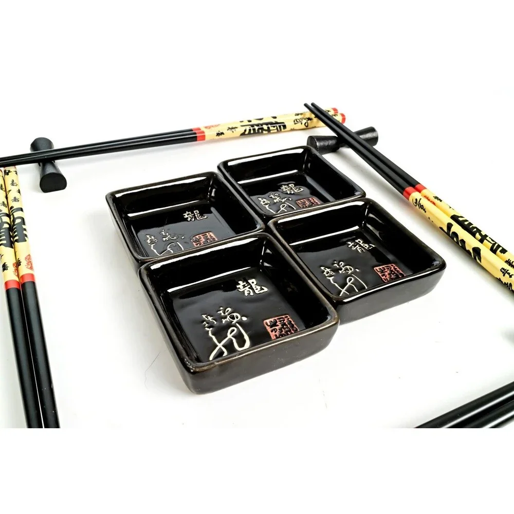 Japanese Sushi Serving Set with Chopsticks - Vintage